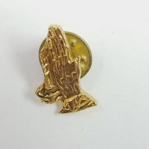 Vintage Praying Hands Pin, Gold Tone Brooch, Little Religious Symbol - Picture 2 of 6